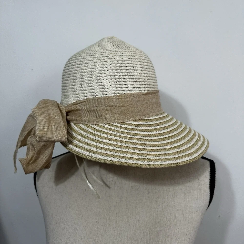 Tirabasso Wide Brim Hat Handmade Womens One Size Italy Natural Bow Travel Beachy